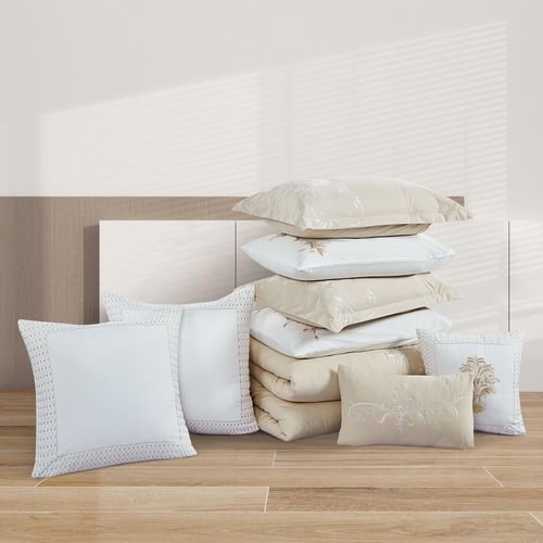 مفرش صيفي مزدوج مطرز فاخر 12 قطعة - اليسيا - بيج