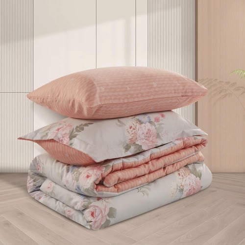 مفرش صيفي مفرد ونص 4 قطع - ليتون - كريمي - زهري فا...