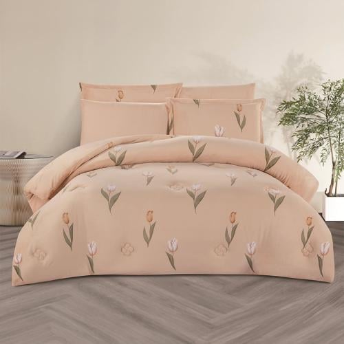 مفرش شتوي مخمل مقاس كوين 6 قطع - اودري - بيج