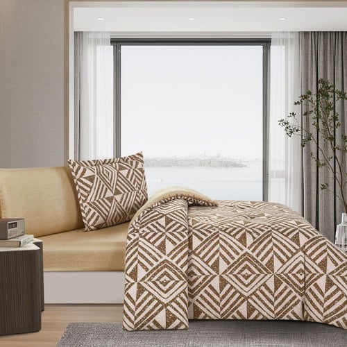 مفرش صيفي مفرد ونص 4 قطع - ليتون - بني - بيج