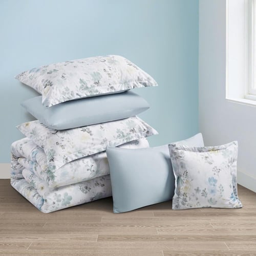 مفرش صيفي مزدوج وجهين ٧ قطع - اوركا -ابيض - رصاصي