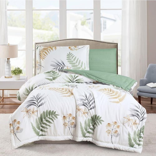 مفرش صيفي مفرد ونص 4 قطع - ليتون - أبيض - أخضر