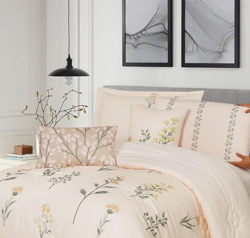 مفرش صيفي مفرد ونص 8 قطع - مارجو -كريمي غامق