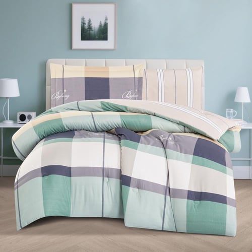 مفرش صيفي مفرد ونص 4 قطع - اليساندرا - رمادي - اخض...