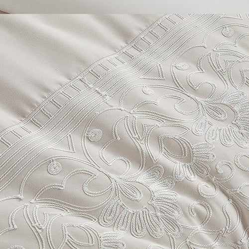 مفرش صيفي مزدوج مطرز فاخر 12 قطعة - ماريسا - بيج ف...