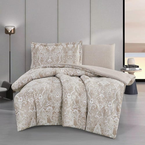 مفرش قطن صيفي مفرد ونص 4 قطع - فاليريا - بيج غامق