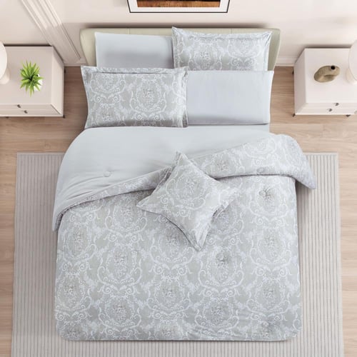 مفرش صيفي مفرد ونص وجهين 4 قطع - سيلون -رمادي - رص...