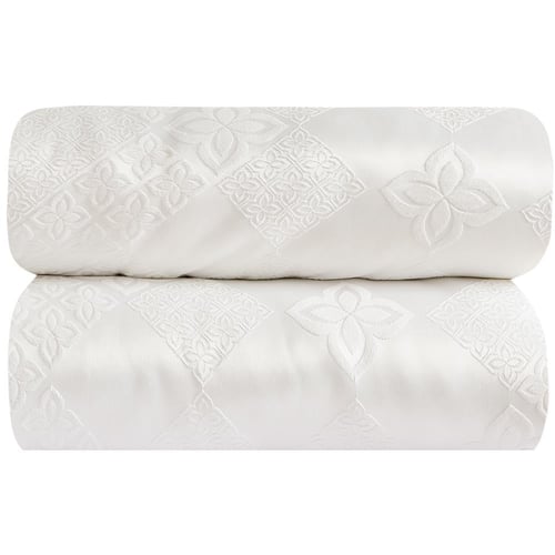 مفرش صيفي مزدوج جاكار 7 قطع - بيوني - أبيض