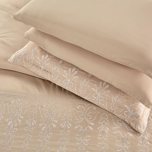 مفرش صيفي مزدوج مطرز 10 قطع - لوسيندا - بيج