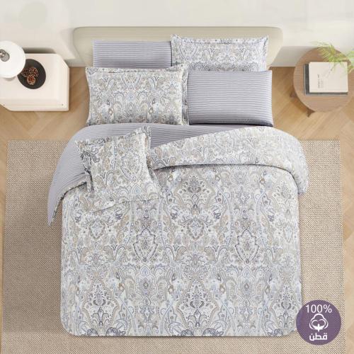 مفرش قطن صيفي مزدوج 8 قطع - افاليون -بيج فاتح - رص...