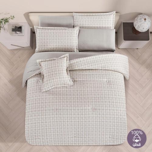 مفرش قطن صيفي مزدوج 8 قطع - زافيرا - بيج - رمادي