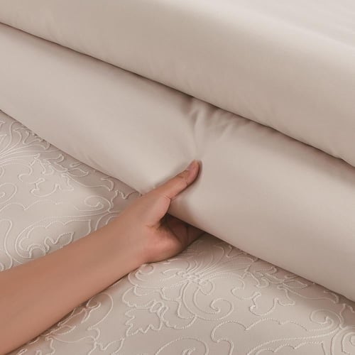 مفرش صيفي مزدوج مطرز فاخر 12 قطعة - اليجانزا-بيج ف...