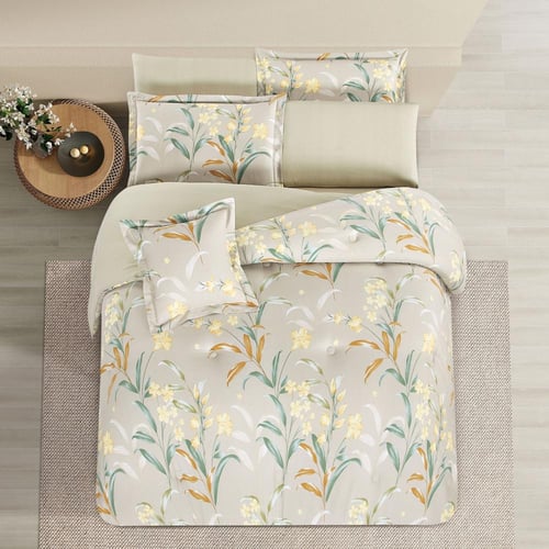 مفرش قطن صيفي مزدوج 8 قطع - افاليون -بيج