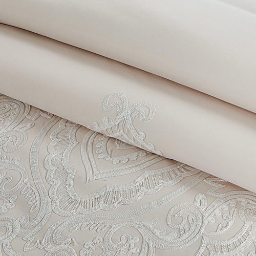 مفرش صيفي مزدوج مطرز فاخر 12 قطعة - فيوري - بيج فا...