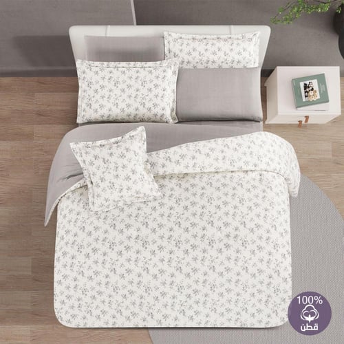 مفرش قطن صيفي مزدوج 8 قطع - زافيرا -كريمي - رمادي