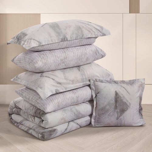 مفرش صيفي مقاس كوين وجهين ٧ قطع - فيفيان - كريمي -...