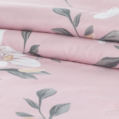 مفرش صيفي مفرد ونص 4 قطع - ليتون - وردي - رصاصي