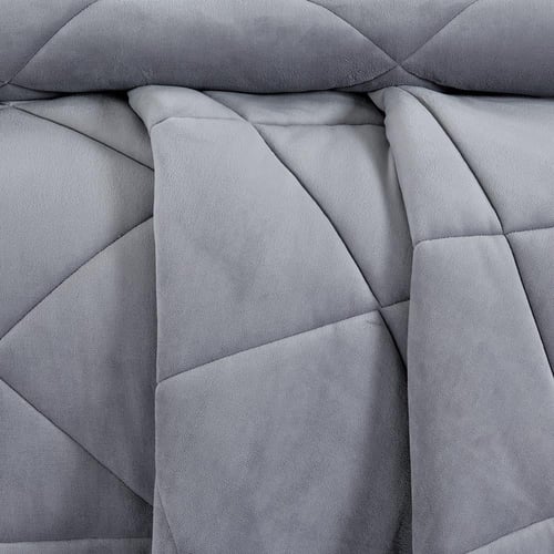 مفرش شتوي مزدوج مخمل فرو 6 قطع - جوانا -رمادي فاتح