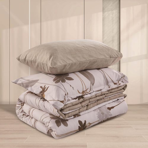 مفرش صيفي مفرد ونص 4 قطع - ليتون -سكري - بيج غامق