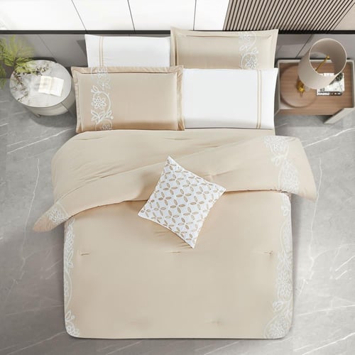 مفرش صيفي مزدوج مطرز فاخر 8 قطع - بيانكا - بيج فات...