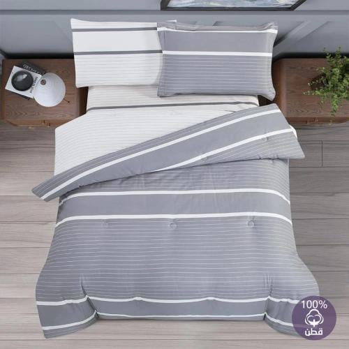 مفرش قطن صيفي مفرد ونص 4 قطع - فاليريا - رمادي - ا...