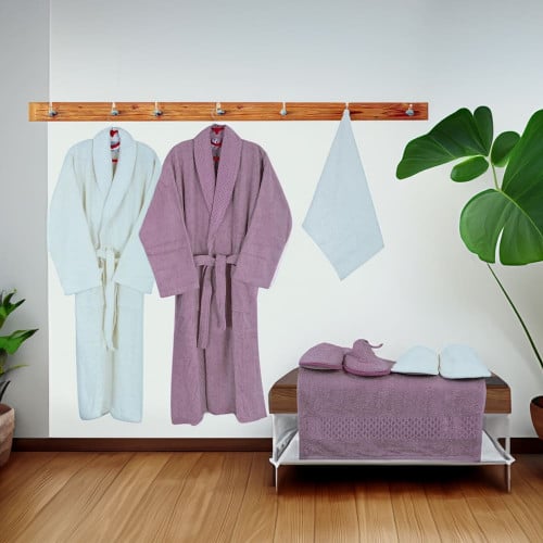 طقم روب استحمام تركي 8 قطع - ميليسا - زهري غامق -...