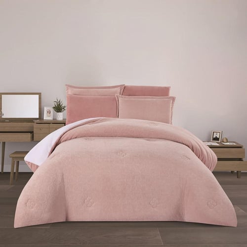 مفرش شتوي مخمل فرو محفور مفرد ونص 4 قطع - موريل -...