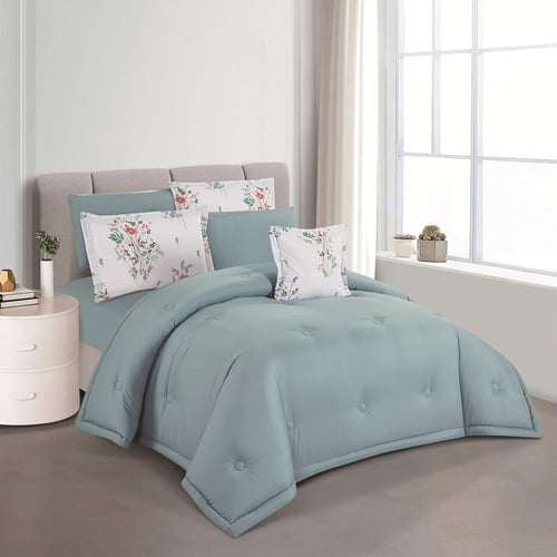 مفرش صيفي مزدوج 7 قطع - كلاودي - أبيض - أخضر