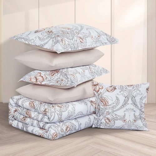 مفرش صيفي مزدوج وجهين ٧ قطع - اوركا - ابيض - بيج