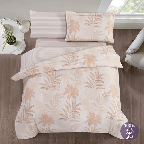 مفرش قطن صيفي مفرد ونص 4 قطع - فاليريا - كريمي - ر...