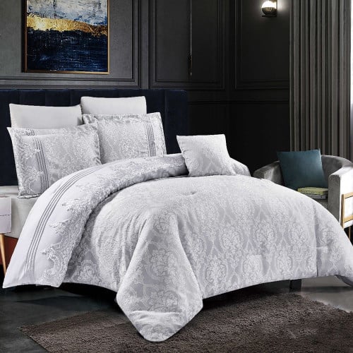 مفرش صيفي مزدوج جاكار 7 قطع - مارتينا - رصاصي