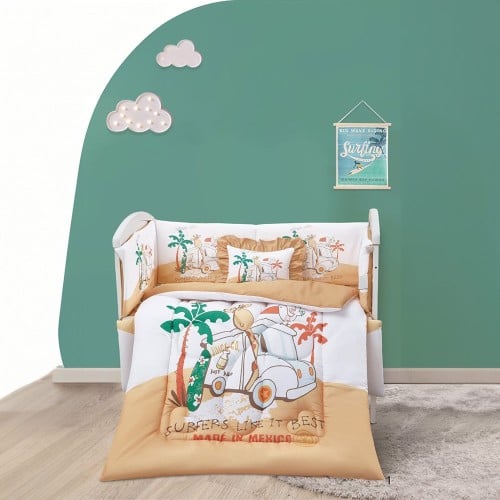 مفرش مواليد بحواجز 5 قطع - أبيض - أصفر