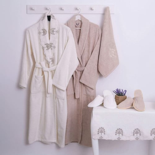 طقم روب قطن 8 قطع مزين بالدانتيل - جوانا - سكري -...