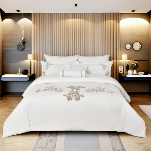 مفرش قطن صيفي مزدوج مطرز 8 قطع- بلانكا - لؤلؤي