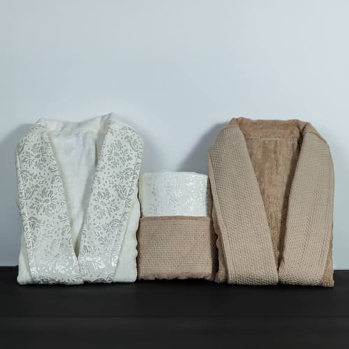 طقم رواب حمام 10 قطع قطن - تاليا - بيج - سكري