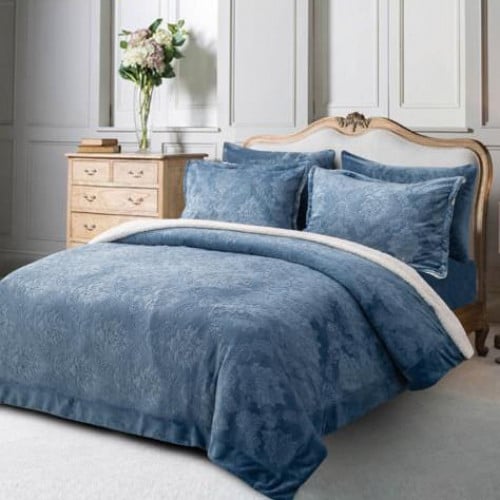 مفرش شتوي مزدوج مخمل وفرو 6 قطع سولينا - ازرق