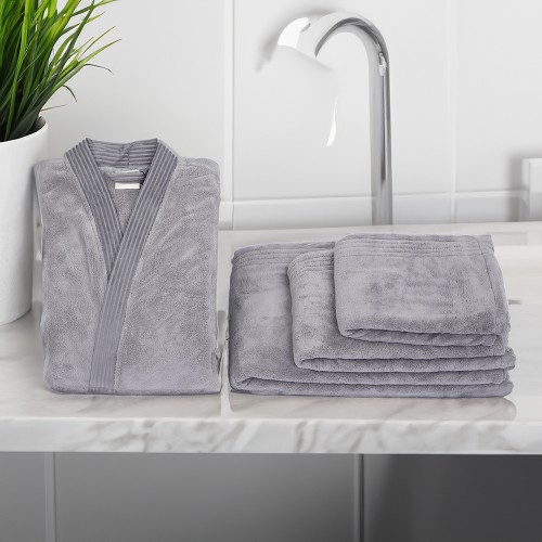 طقم روب ناعم 4 قطع - رصاصي