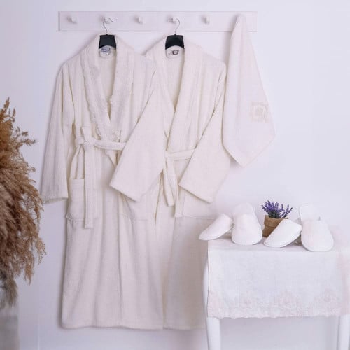 طقم روب قطن 8 قطع مزين بالدانتيل - جوانا - سكري -...