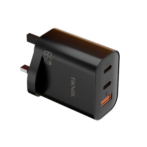 شاحن جداري تكنال فائق السرعة بقدرة 65 واط (TiKNAL Fast Wall Charger TK-H102 65W) – شحن ذكي متعدد المنافذ يدعم تقنية PD لشحن اللابت...