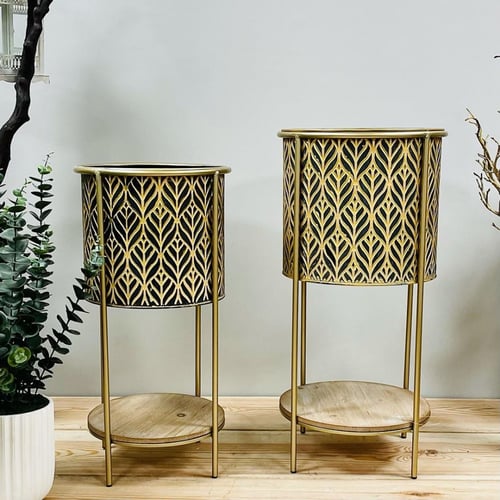 مركن حديد كبير ذهبي مزخرف باسود مدور انتيك شيك بطا...