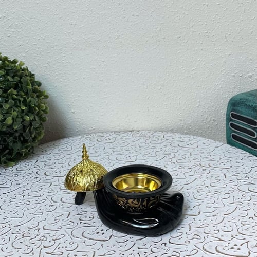 مبخرة سيراميك اسود وذهبي