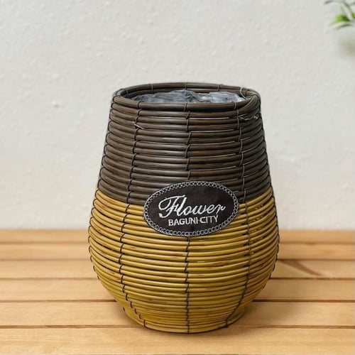 سلة حوض للزرع خيزران بني وبيج