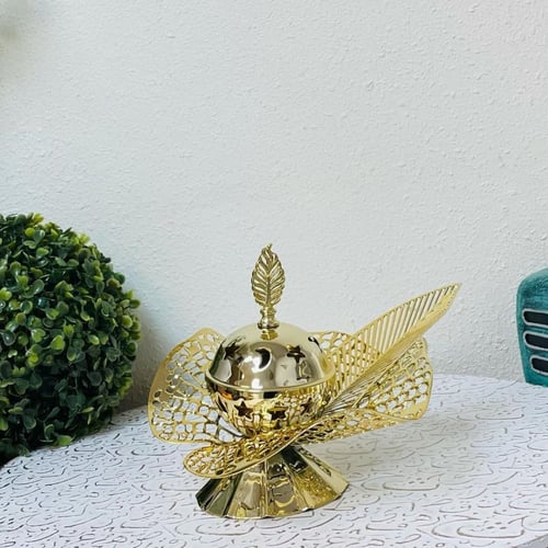 مبخرة ذهبية حديد ورقة شجر مفرغة بنقشة نجوم وهلال ف...