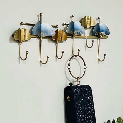 علاقة ملابس وعبايات حديد ذهبي وازرق بشكل مظلة 6 عل...