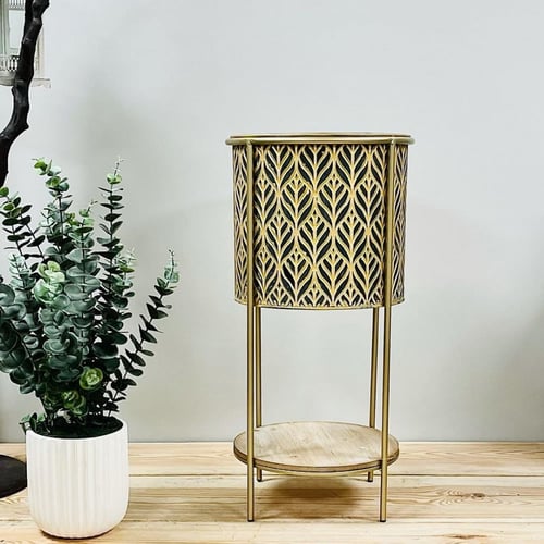 مركن حديد كبير ذهبي مزخرف باسود مدور انتيك شيك بطا...