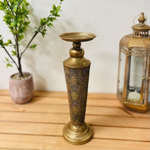 شمعدان معدن مفرغ انتيك ذهبي معتق