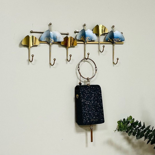 علاقة ملابس وعبايات حديد ذهبي وازرق بشكل مظلة 6 عل...