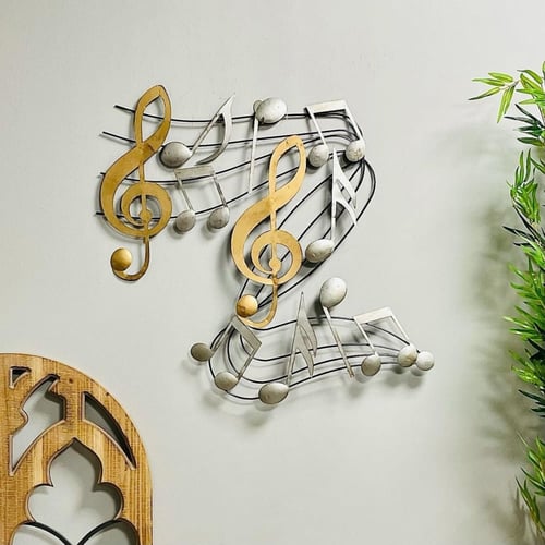 لوحة جدارية حديد اسود وفضي وذهبي انتيك للسلم الموس...