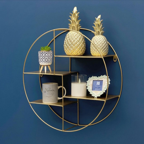 رف جداري حديد دائري ذهبي