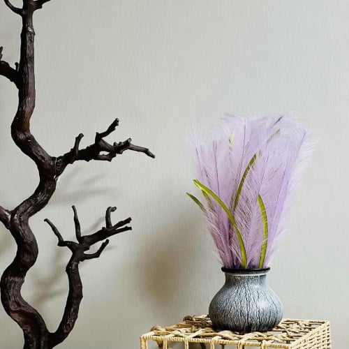 مركن سيراميك رمادي معرق بابيض مع ورد موف